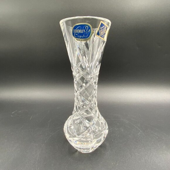 Vintage Bohemia Czech Republic Jihlava Lead Crystal Hand Cut Vase 8" Tall - Picture 4 of 8
